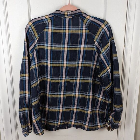 J.Jill | Navy Plaid Cotton Modal Button Down Shirt Size Medium - Picture 2 of 7